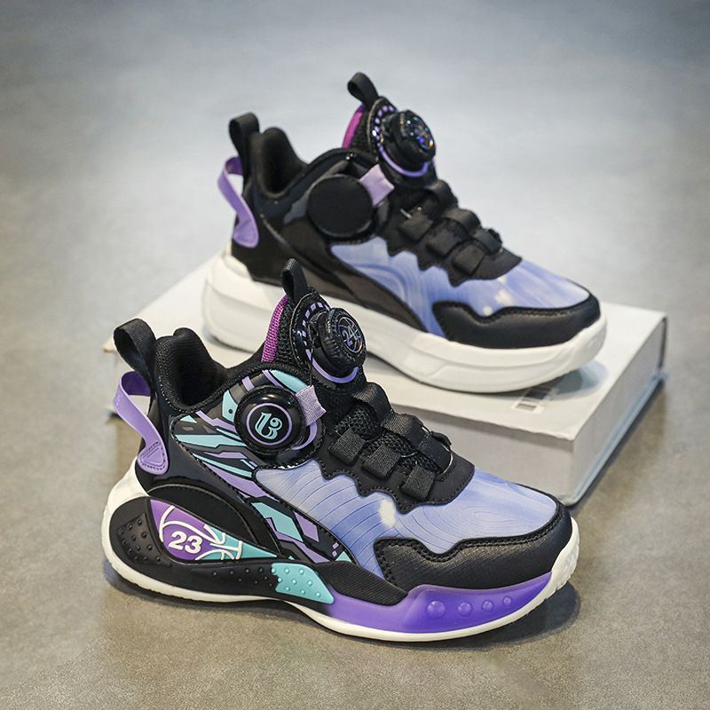 Children's Basketball Boys Autumn Winter New Leather Lined Cotton Sports Big Kids Twist Button Running Shoes_voghion.com