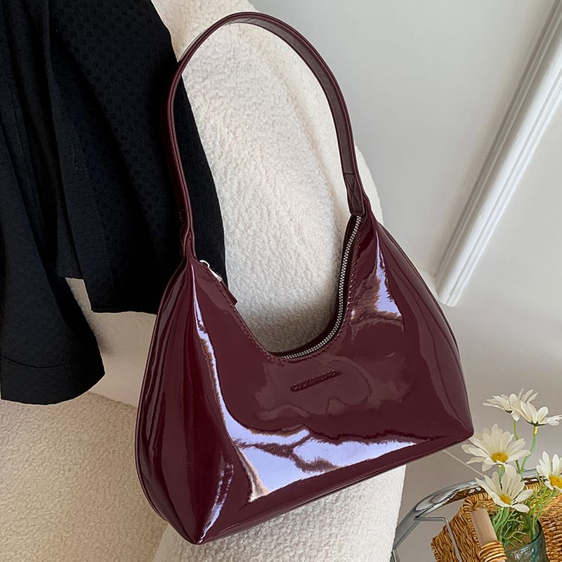 Borsa a tracolla in pelle verniciata da donna, versatile, alla moda, con tracolla, hobo, con cerniera, piccola borsa da ragazza_voghion.com