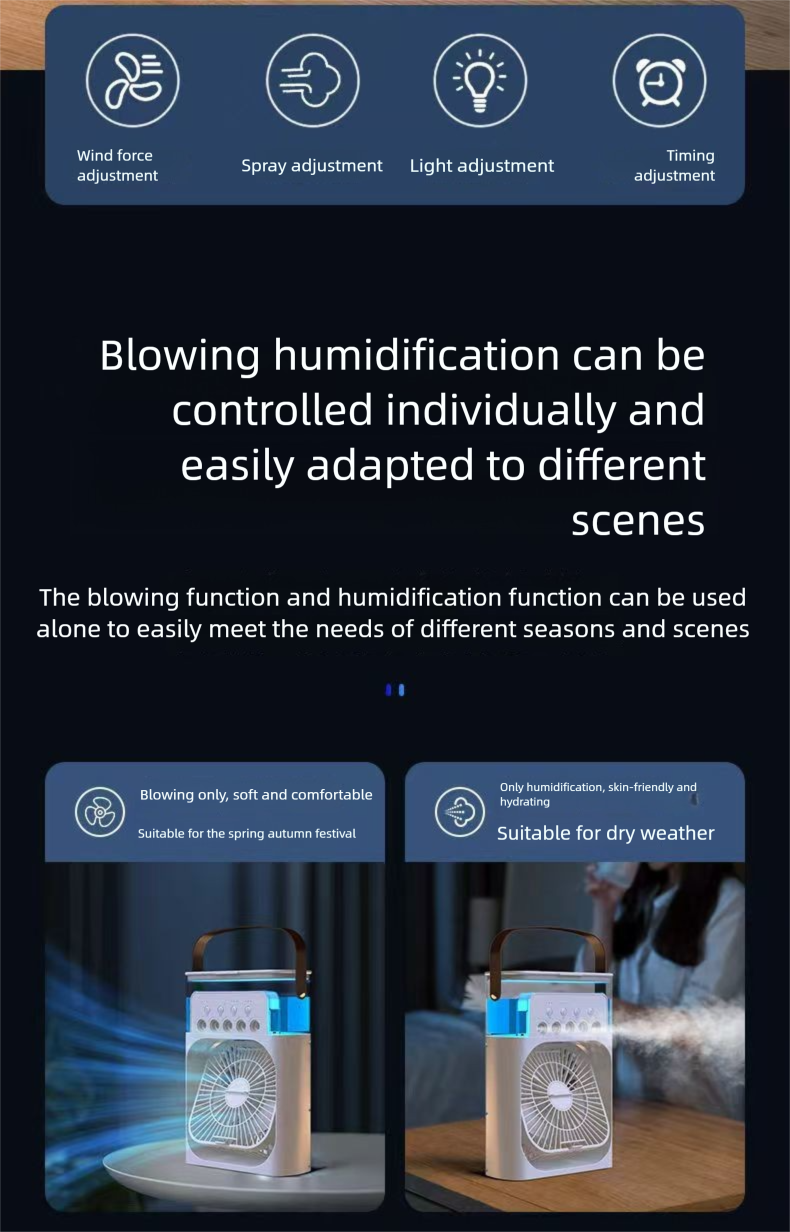 Potente ventilatore umidificatore silenzioso per ufficio e dormitorio, spray di raffreddamento rapido a cinque fori_voghion.com