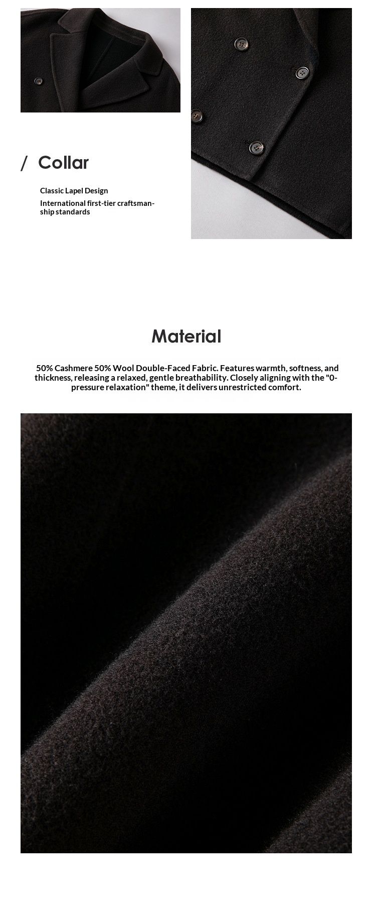 Cappotto in cashmere double face Calm Calm Calm per donna, colletto doppiopetto corto, leggero e caldo, in lana petite_voghion.com