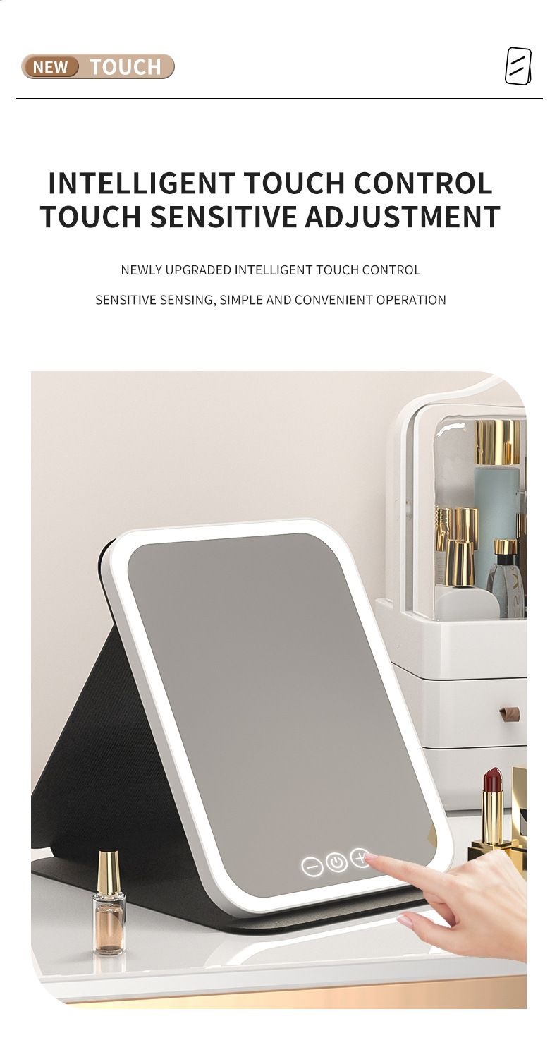 Specchio da trucco da viaggio, specchio da trucco portatile con illuminazione a LED, specchio da trucco con touch screen con rotazione a 360°, specchio cosmetico pieghevole da tavolo ricaricabile_voghion.com