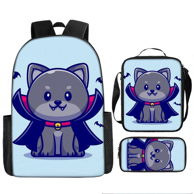 Halloween backpack pumpkin ghost three piece set primary and secondary school students backpack children's backpack shoulder bag pencil case_voghion.com