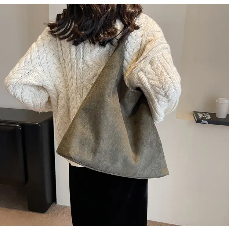 Borse a tracolla vintage da donna, grandi capacità, tinta unita, semplici, casual, da pendolare, retrò, per la spesa_voghion.com