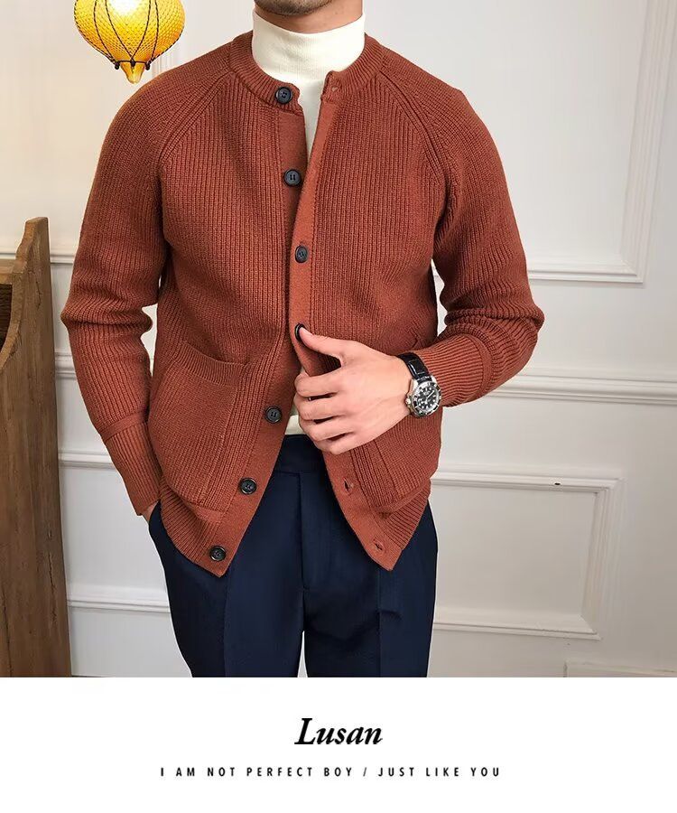 Übergroßer Strick-Cardigan für Herren – Dehnbarer und atmungsaktiver Freizeitpullover mit offener Vorderseite (Schwarz/Grau/Karamell) – Übergröße_voghion.com