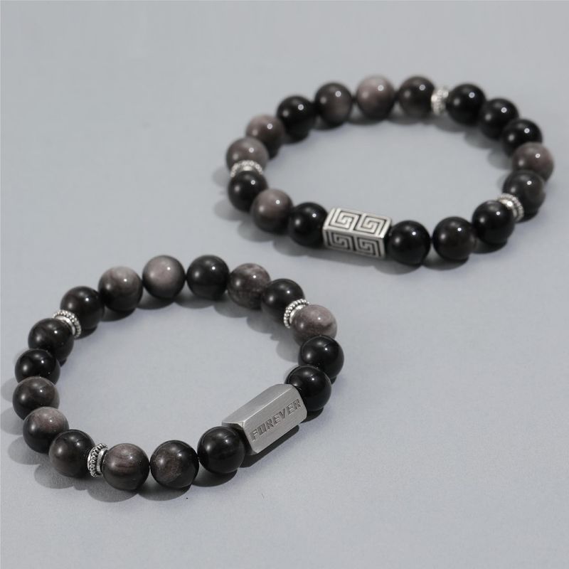 Bransoletka z koralików ze srebra dla chłopców i dziewcząt, litery ze stali tytanowej FOREVER Forever Accessories Couple Jewelry Bracelet_voghion.com