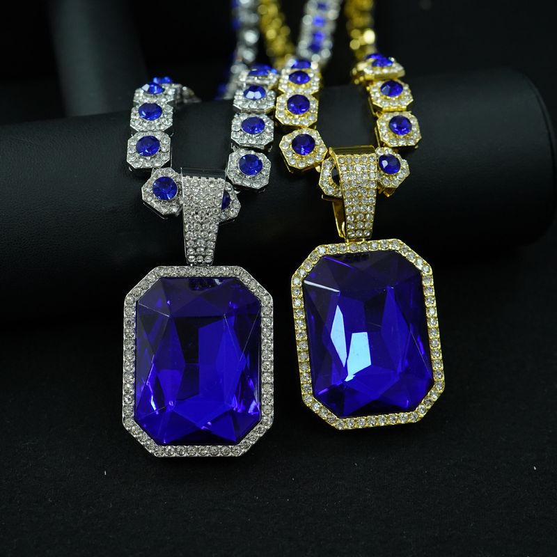 Ensemble de bijoux pour hommes, tendance, nouveauté, offre spéciale, chaîne cubaine en diamant avec pendentif en pierre précieuse colorée, collier classique pour hommes_voghion.com