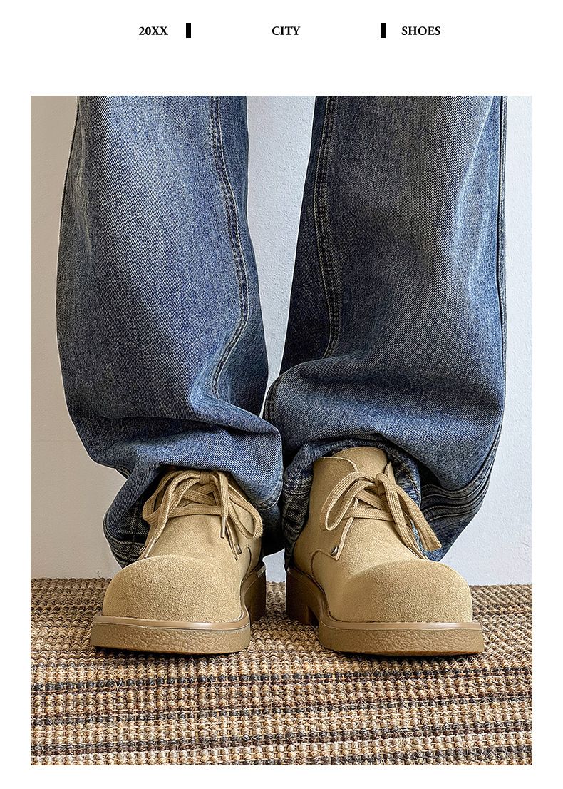 Bottes Martin japonaises rétro en velours de vache pour hommes, chaussures derby à grosse tête, bottes d'outillage courtes_voghion.com