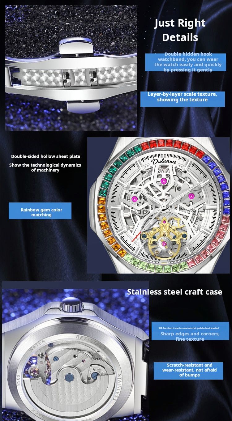 Orologio meccanico di lusso Tourbillon con cinturino in pelle, scheletro automatico, orologio da polso da uomo, moda, carica automatica, Reloj Hombre_voghion.com