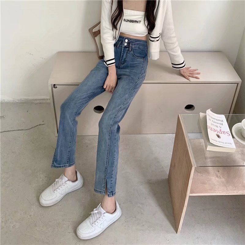 Weite Jeans Damen im Frühling, Lockere Passform für Mädchen, Gerades Oberteil Übergröße, Schlankheitsdesign, Chubby MM, Zigarette_voghion.com