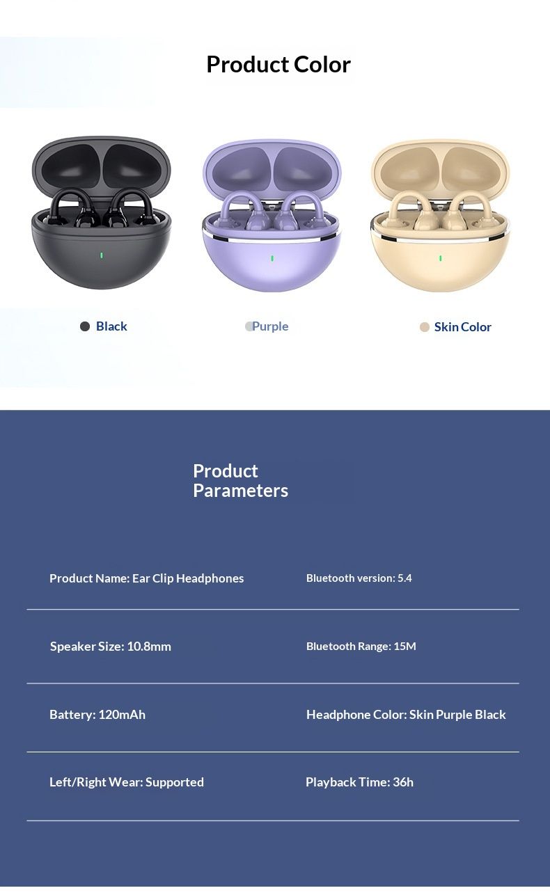 NeoGear AI Translation G126 Earphones Non-In-Ear Long Battery Life Gaming Sports Q72 Q71 Ear Clip Bluetooth 5.4_voghion.com