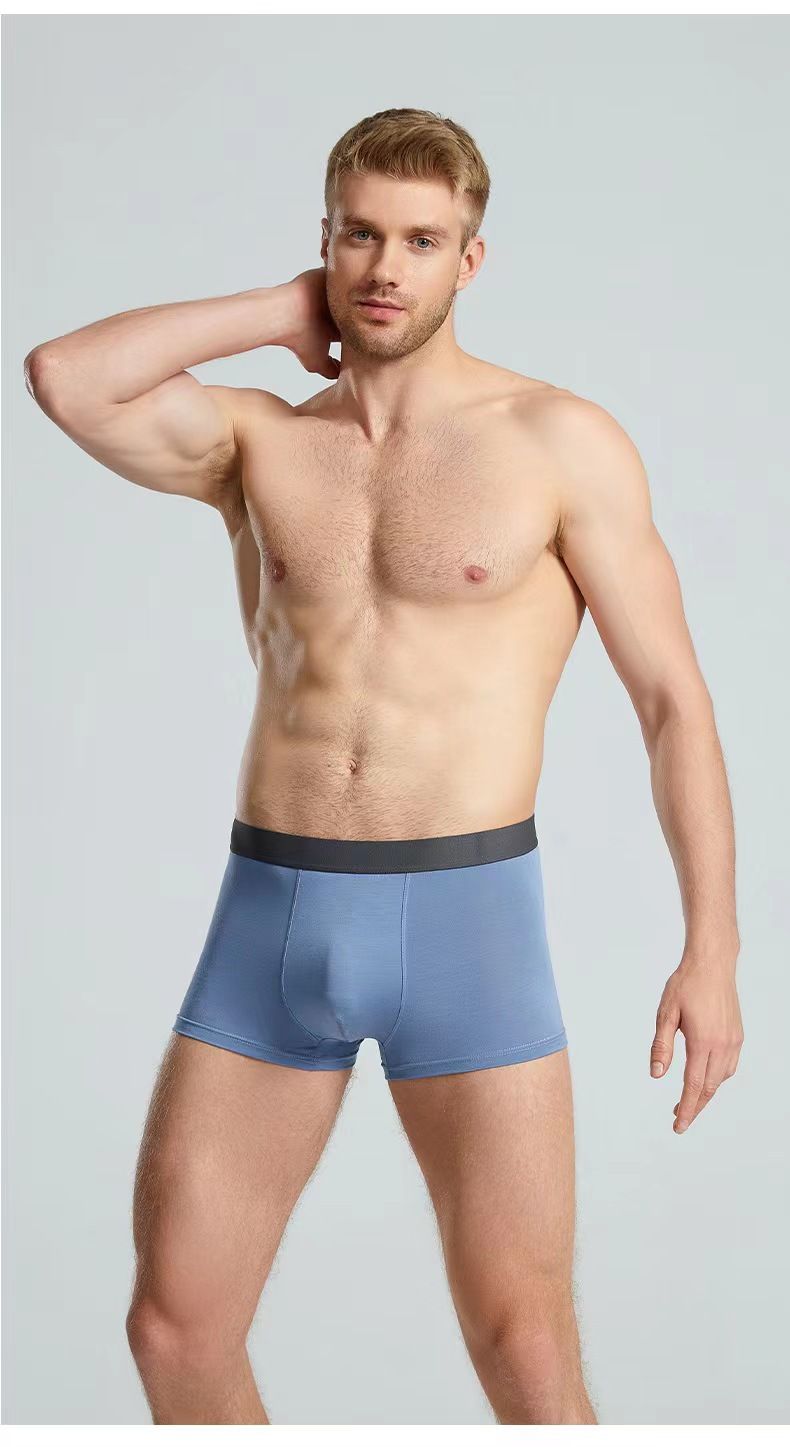 Boxer en modal antibactérien respirant et sans coutures pour homme, style années 50, entrejambe en soie, doux, très élastique, sensation chair, grande taille_voghion.com