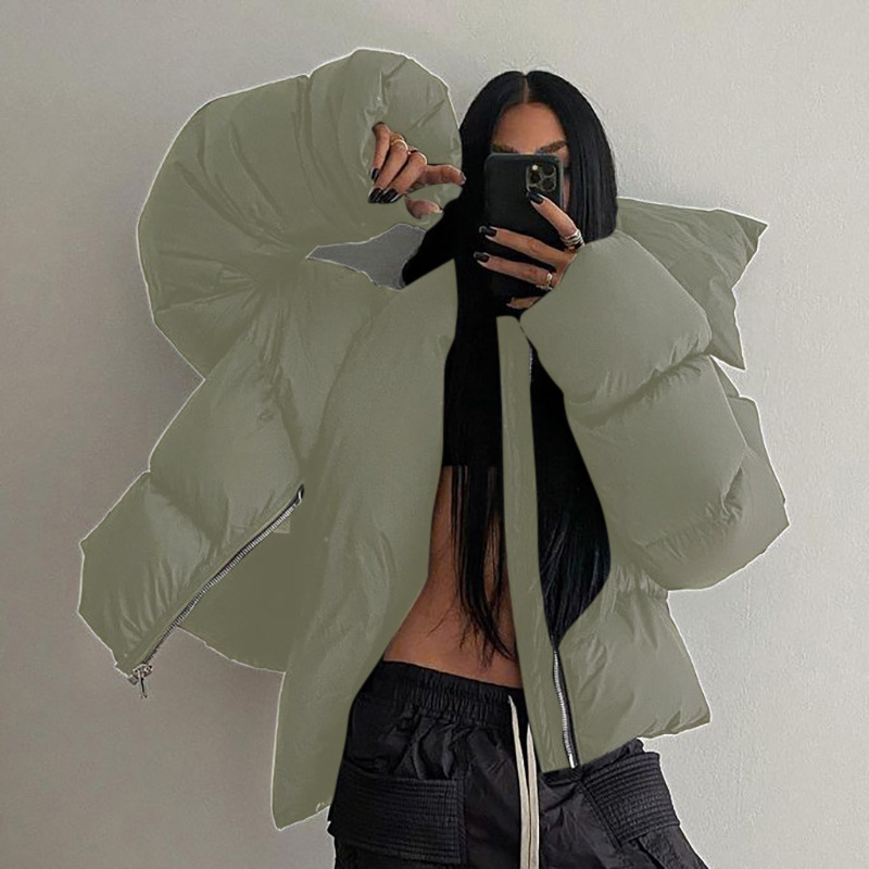Women's Clothing winter ins thick snap button neck coat warm cotton coat_voghion.com