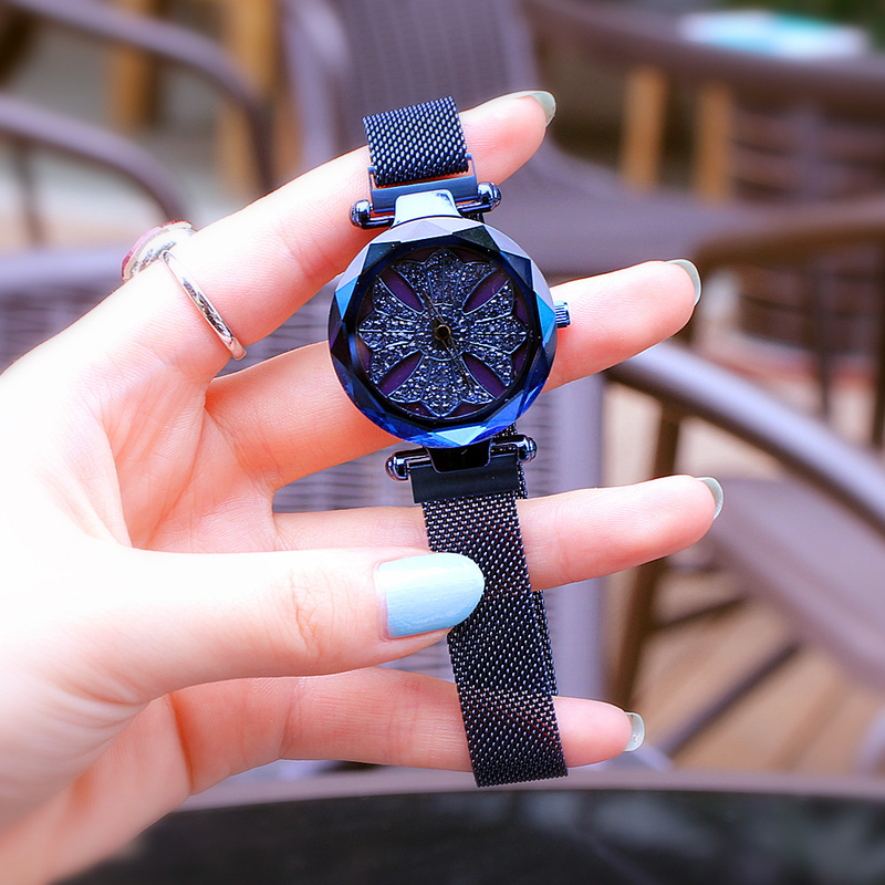 New Time Running Diamond Inlaid Fashion Trend Waterproof Magnetic Tape Women's Watch_voghion.com