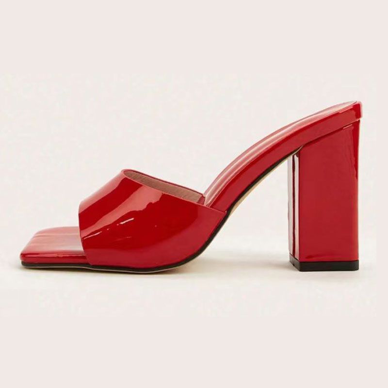 Square Head One Line High Heels Slipper Woman_voghion.com