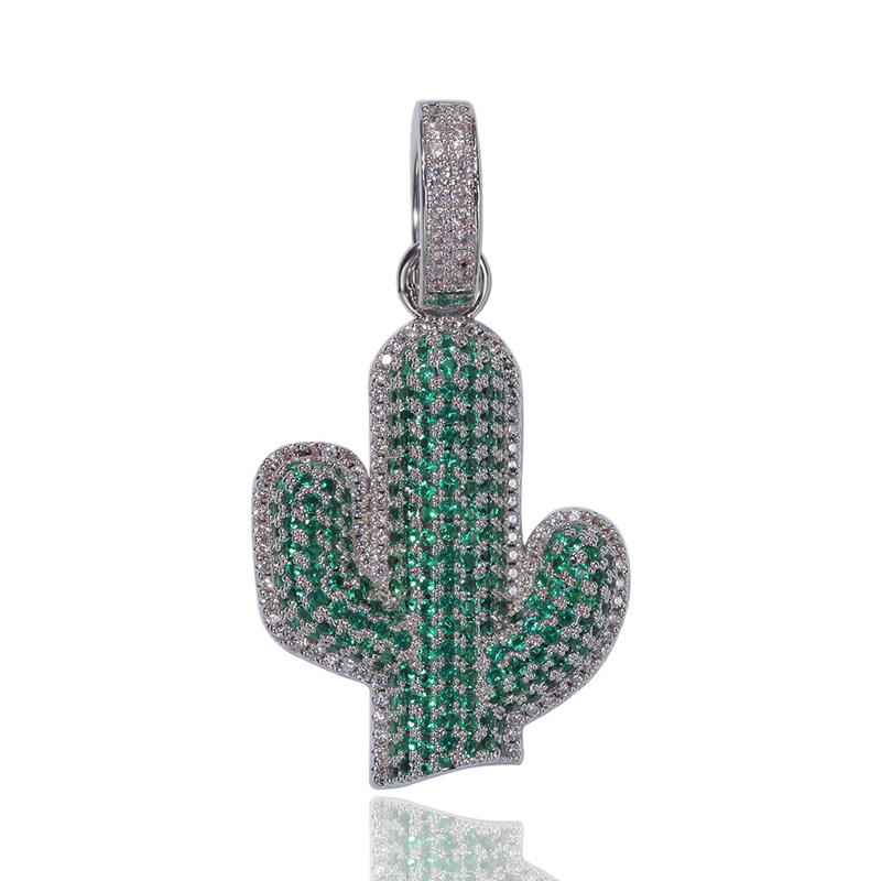 Collana da uomo Hiphop con ciondolo in zircone massiccio con micro incastonato di cactus, marchio di moda di strada_voghion.com