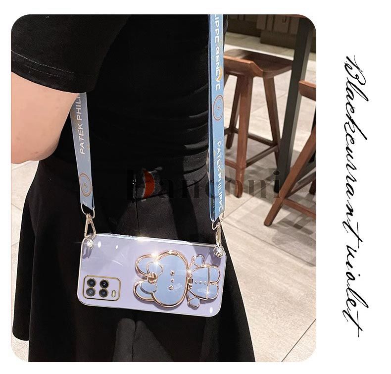 Crossbody Lanyard Plating Phone Rabbit Holder Case For OPPO A54 A55 A16 A16K A15 A17 A83 A74 A76 A72 A57 A53 A77 A92 A52_voghion.com