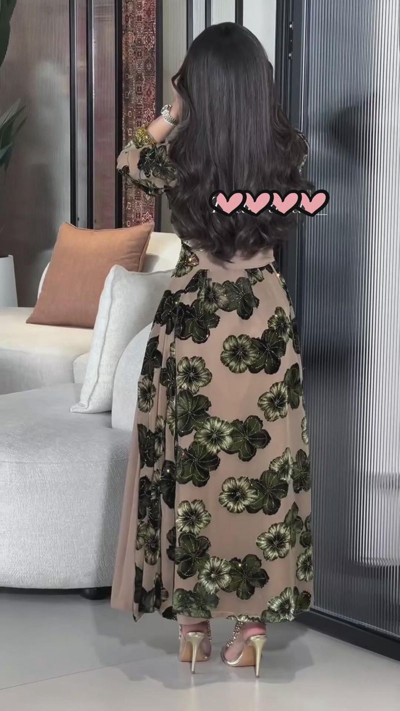 Abito stampato da donna in chiffon di alta qualità, con gonna lunga da banchetto_voghion.com
