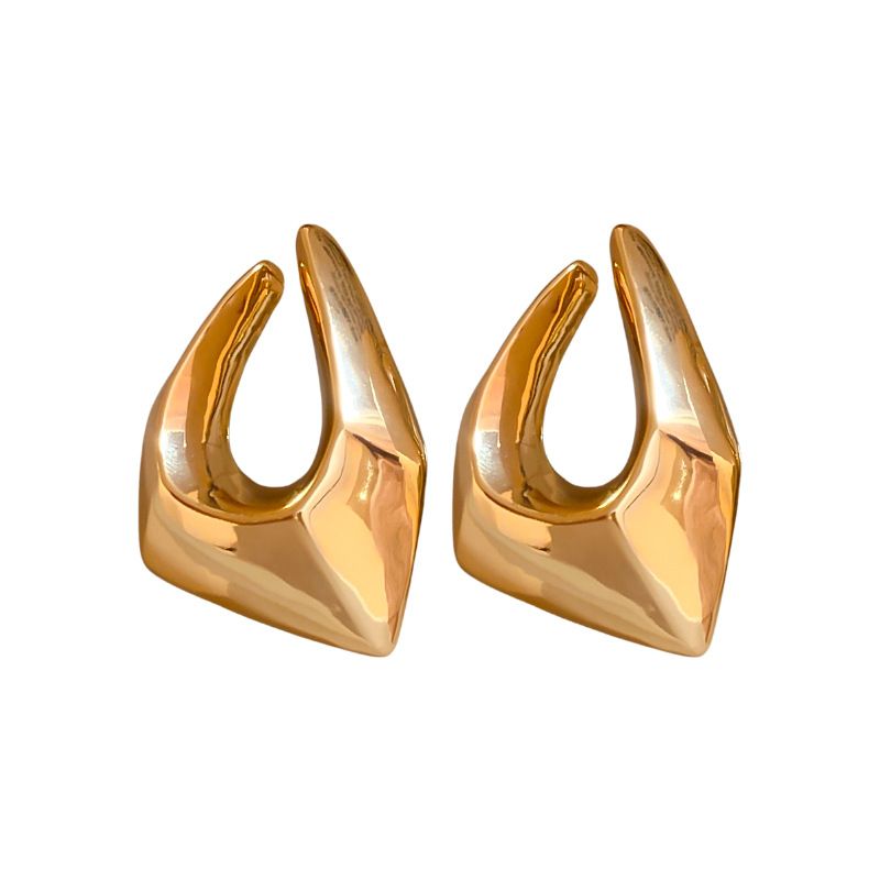 Orecchini a bottone geometrici irregolari esagerati in argento placcato oro vero, leggeri, di lusso e di alta qualità._voghion.com