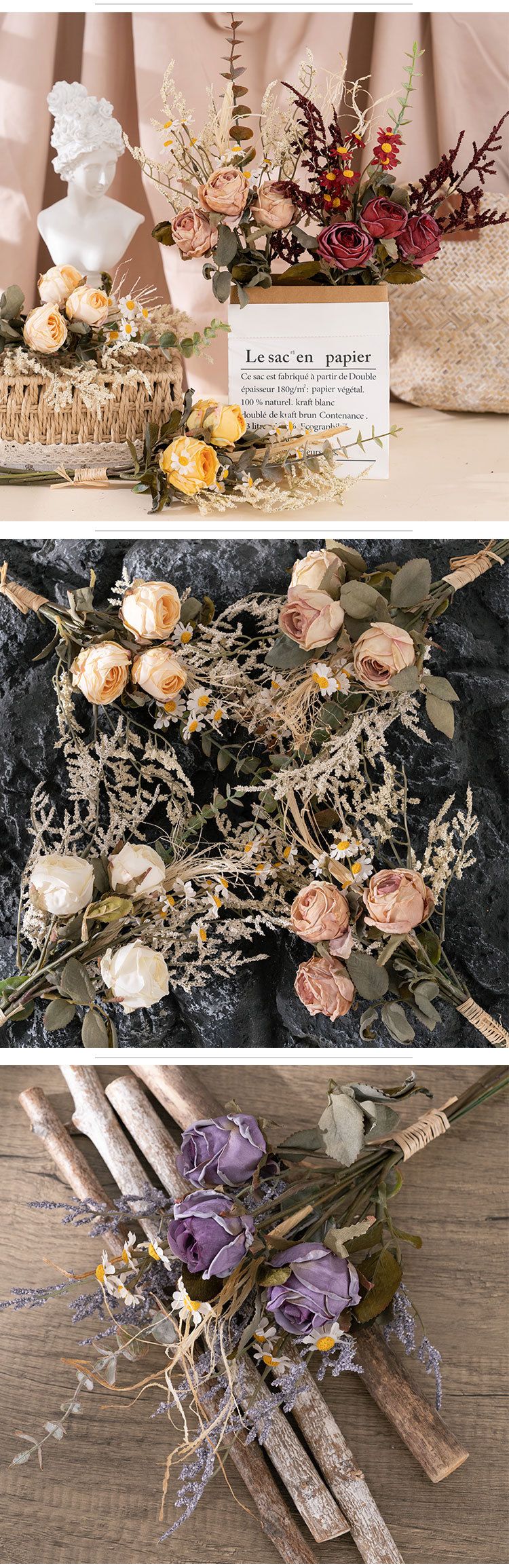 Simulazione fiore sorriso rosa secca che brucia bouquet rosa parete decorazione casa mano che tiene fiore fiore transfrontaliero MW57894_voghion.com