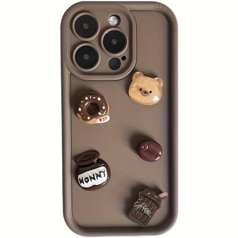 Süße 3D Bär Kaffee Donut Handyhülle für iPhone 11 12 13 14 15 Pro Max XR XS X 7 8 Plus SE Stoßfestes Silikon Weich_voghion.com