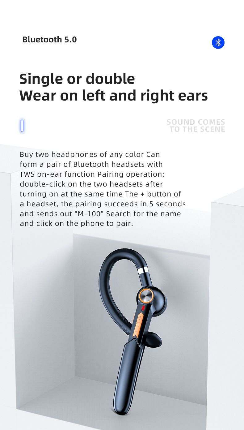 New ME100 Ear-hook Bluetooth Headset Rotating Business True Wireless Stereo Headset_voghion.com
