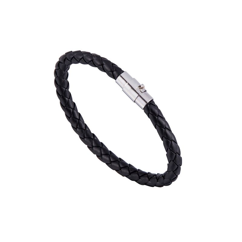 Braccialetto da uomo minimalista con fibbia magnetica intrecciata in pelle e cordino_voghion.com