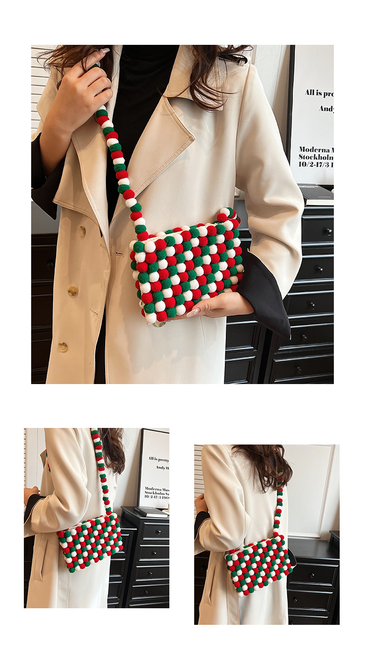 Nepal Colored Cross Shoulder Dammode Regnbågsboll Plysch mångsidig liten fyrkantig väska_voghion.com