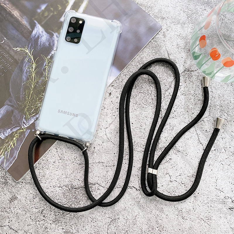 Custodia per telefono in TPU trasparente per Samsung Galaxy S23 S22 S21 S20 ultra A52 A54 A53 A33 con cordino per tracolla in corda_voghion.com