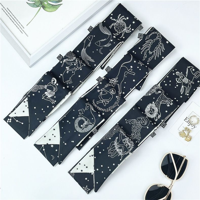 Frühling Herbst Mode Tarot Marke Zwölf Konstellationen Kleiner Schal für Frauen in Südkorea, Schmaler Langer Gestreifter Schal,_voghion.com