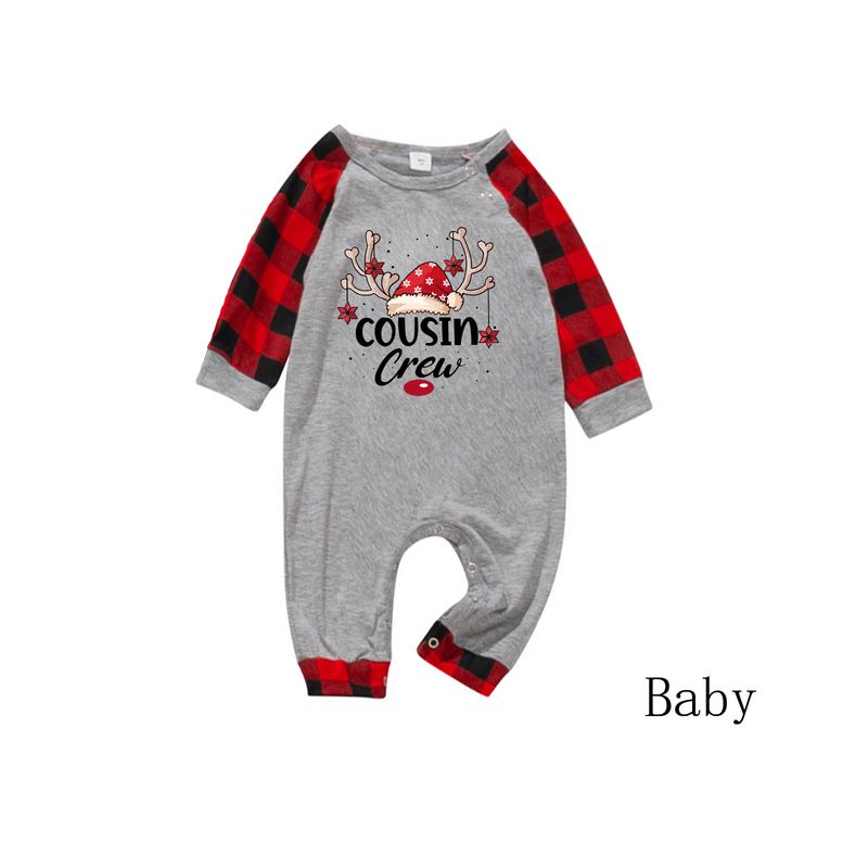 Traje familiar de Navidad, ropa familiar para el hogar, ropa navideña para el hogar, conjunto familiar, ropa para el hogar con estampado de retales a cuadros_voghion.com