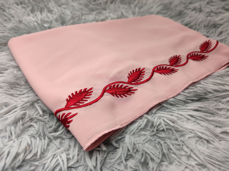 Damenmode Street Chiffon langes muslimisches besticktes rosafarbenes Rundhalskleid mit Hijab_voghion.com