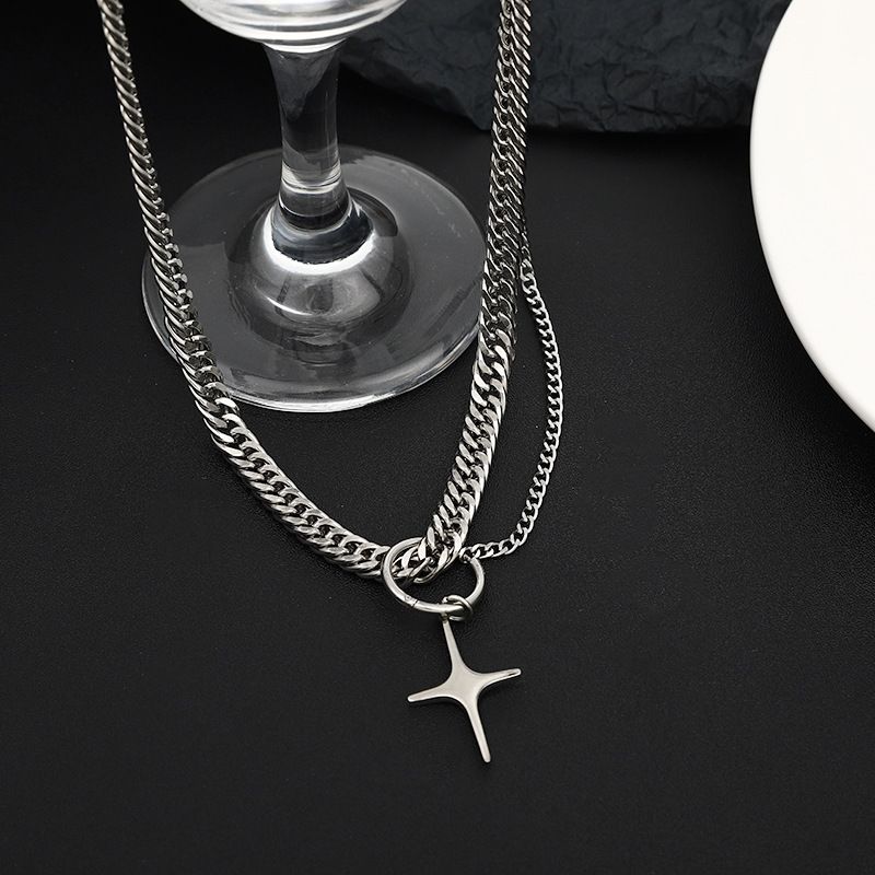 Collana cubana in acciaio al titanio da uomo con croce, design di nicchia, stile hip hop, con clavicola, per coppia._voghion.com