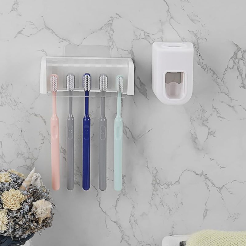 5-Slot Automatic Toothpaste Toothbrush Holder - Self-Adhesive Shower Organizer_voghion.com