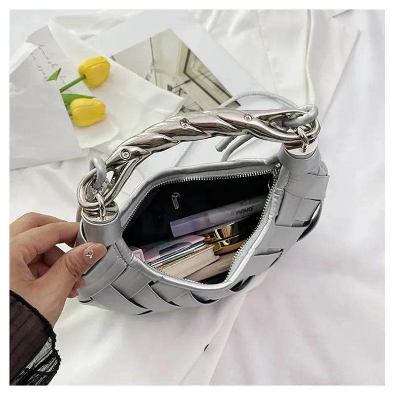 La sensazione di lusso di intrecciare borse da donna in PU, borse della spazzatura alla moda e tracolle con texture sociali quotidiane_voghion.com