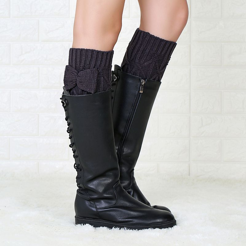 Autumn Winter New Jacquard Handmade Bow Tie Middle Cover Women's Knitted Socks And Leg Guards_voghion.com