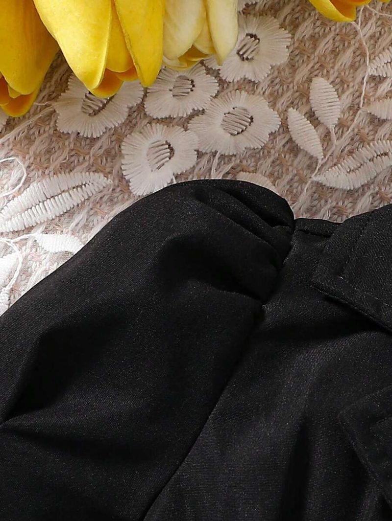 Kid's Clothing New Summer Girls Suits For Small And Medium Sized Children With Puff Sleeves, Short Sleeves, Lace Inner Wear, And Shorts_voghion.com