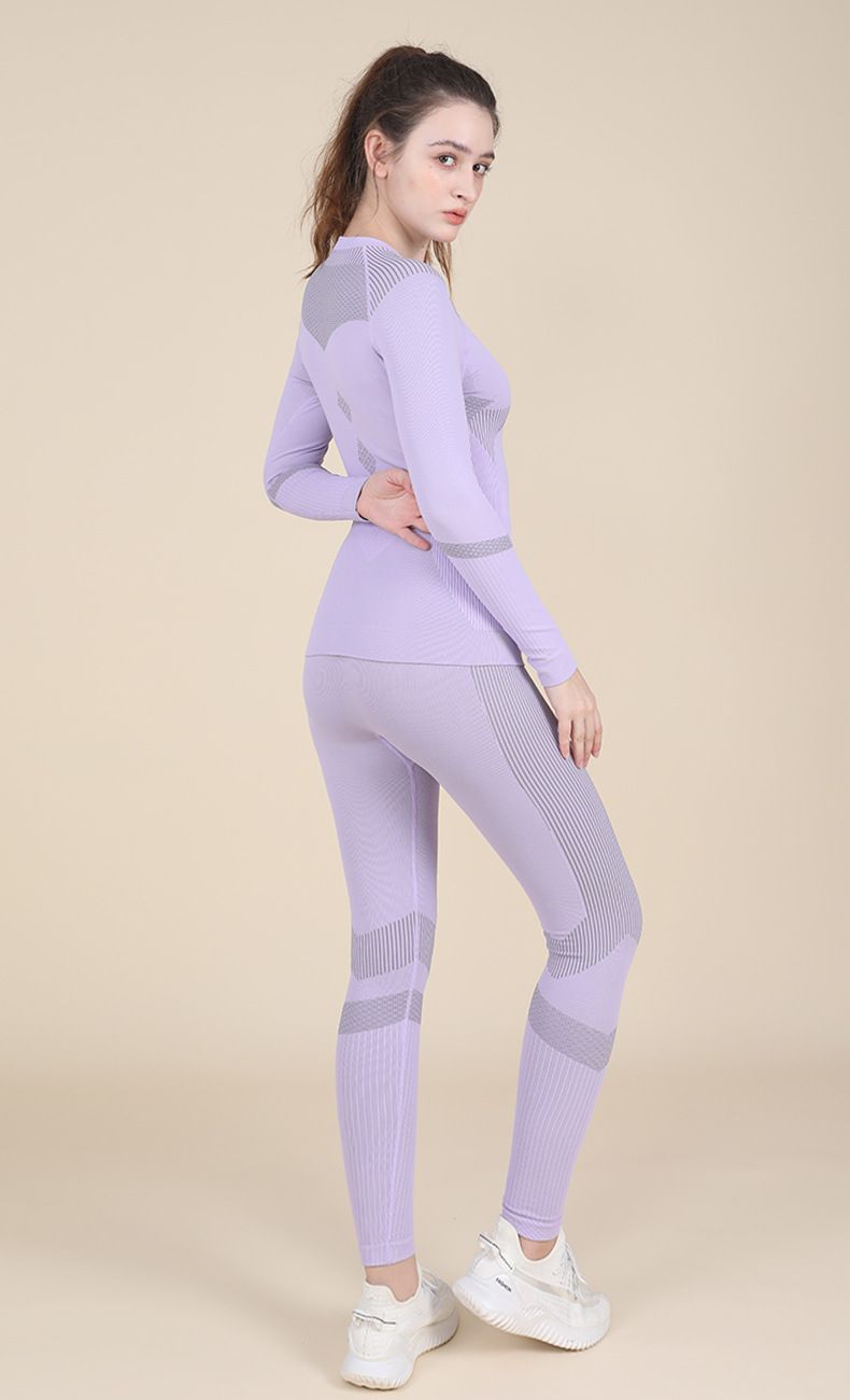 Completo intimo termico senza cuciture a compressione per donna, da sci, da esterno, ad asciugatura rapida, traspirante, per autunno e inverno_voghion.com