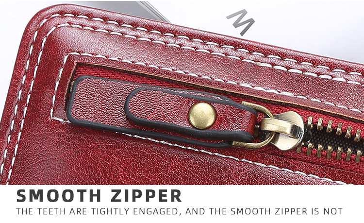 Damentaschen Kurze Geldbörse im Stil einer Damenbrieftasche mit mehreren Kartenfächern, gewachstes Leder, Münzgeldbörse, modischer Kartenhalter mit Reißverschluss_voghion.com