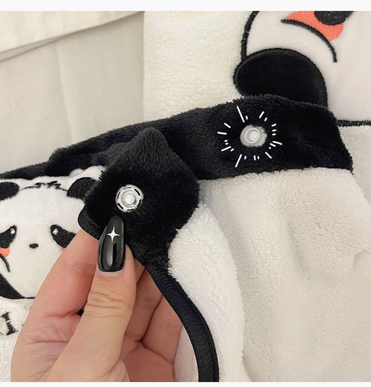Panda Quick-Dry Hair Towel Three-Piece Set New Coral Fleece Shower Cap Bath Skirt Bathrobe Wearable Wrapable Adult_voghion.com