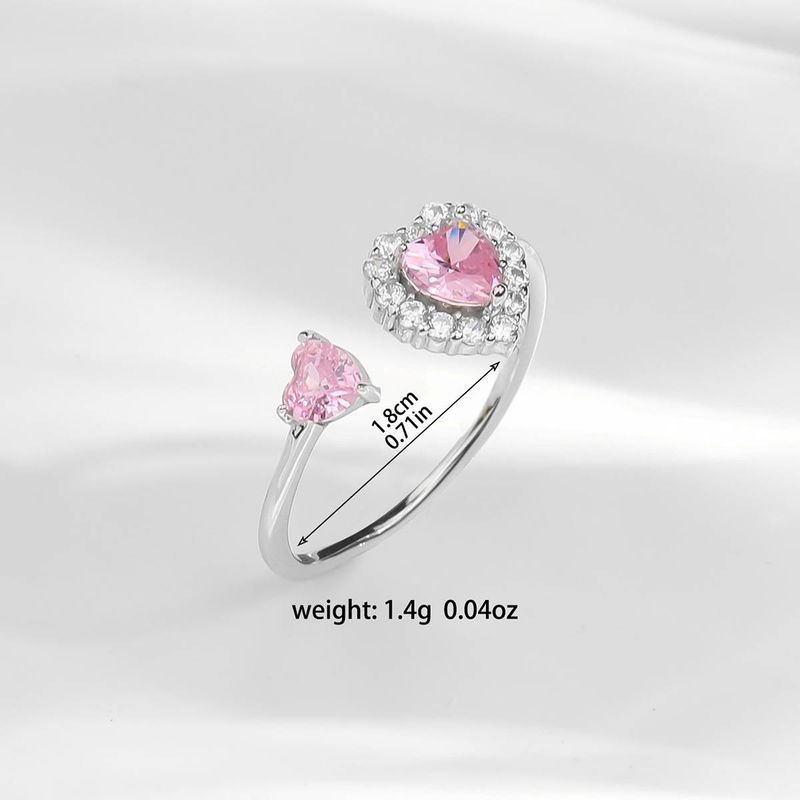 S Sier Anello aperto regolabile con zirconi, semplice, rosa, a forma di cuore, dolce, da donna_voghion.com