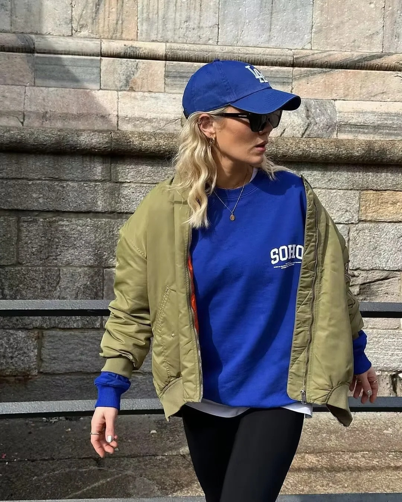 Women's plus-size bomber loose biker jacket_voghion.com