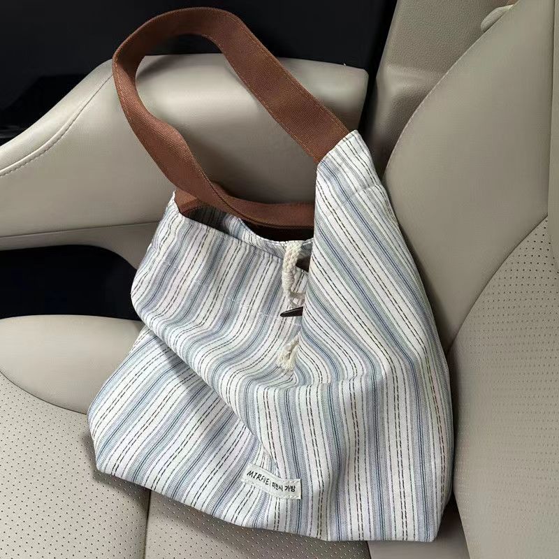 Borsa in tela di grande capacità per donna, nuova borsa a tracolla casual estiva a righe da pendolare_voghion.com