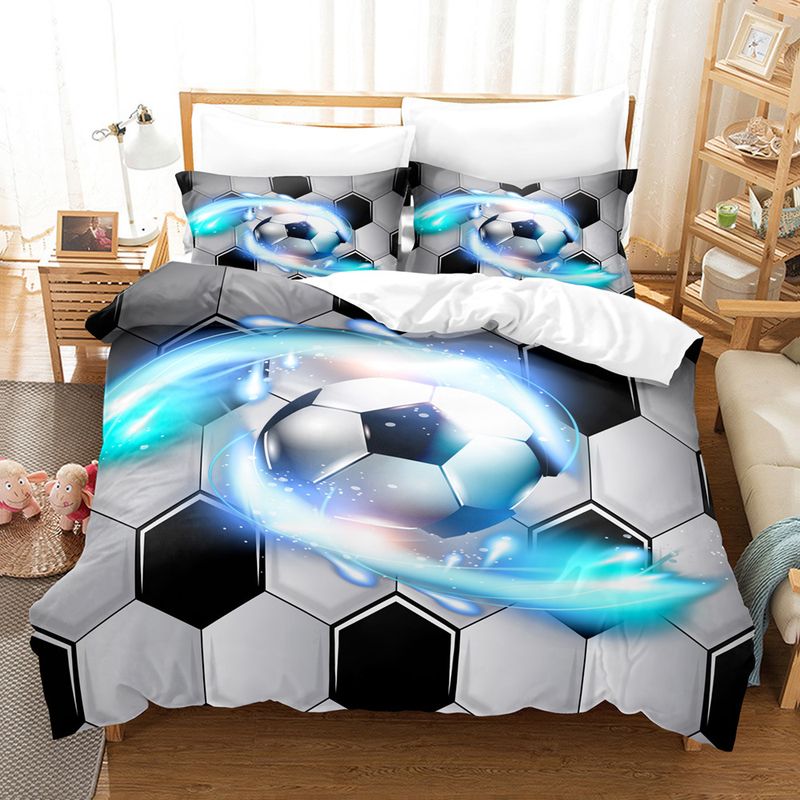 Fußball-Druck Dreiteiliges Set 3D Digital Bettwäsche Set Bettlaken Quilt Set Zweiteiliges Set_voghion.com