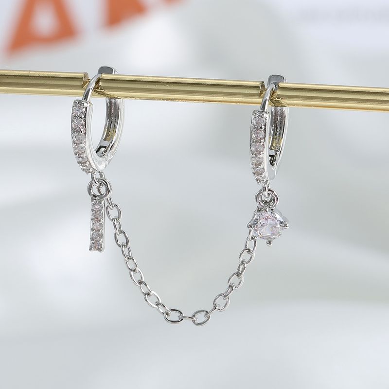 Doppelte Creolen zum Ohrpiercing – einreihige Diamantohrstecker mit Ohrkettenquaste (Celebrity Niche-Ohrschnallen)_voghion.com
