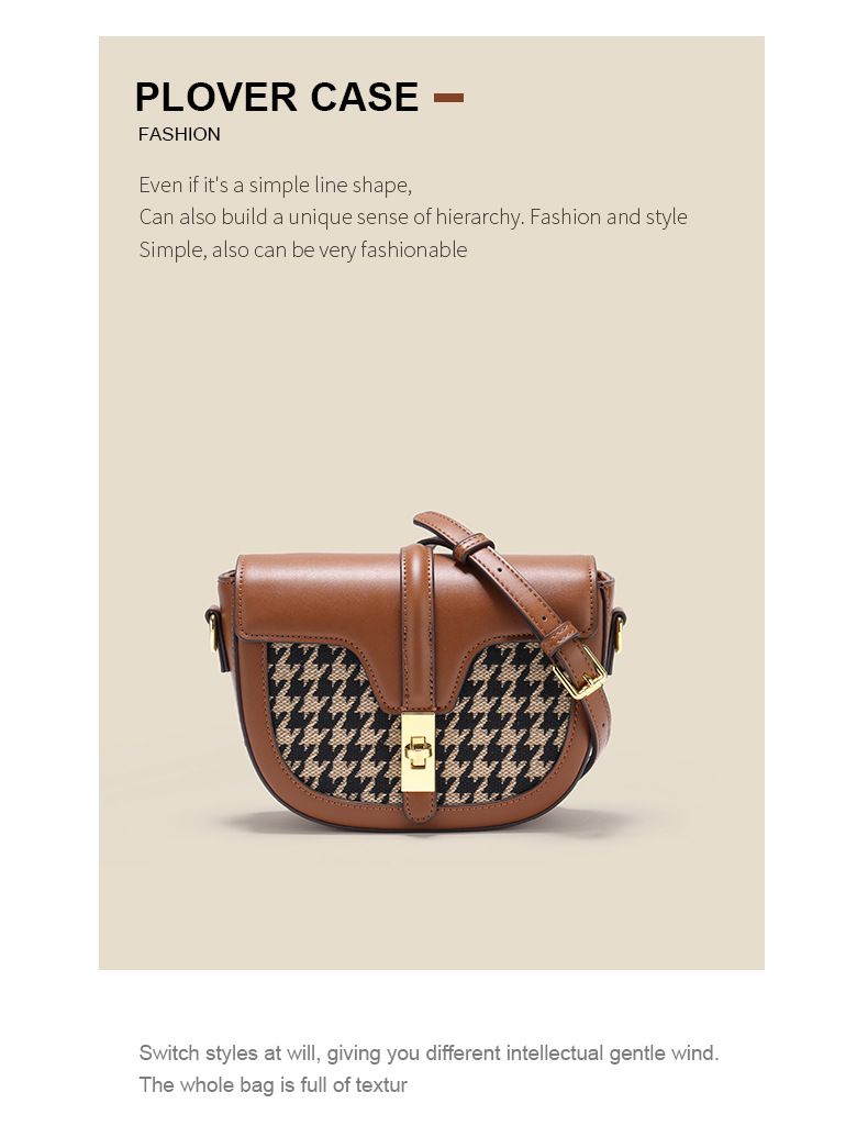 Houndstooth Latch Saddle 2024 Ny moderigtig alsidig crossbody gitterspænde skuldertaske_voghion.com
