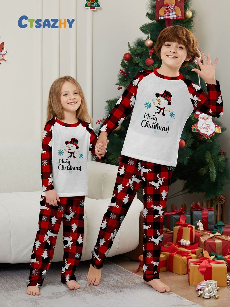Pupazzo di neve di Natale Fiocco di neve lettere Natale famiglia vestito stampato casa vestiti pigiama_voghion.com