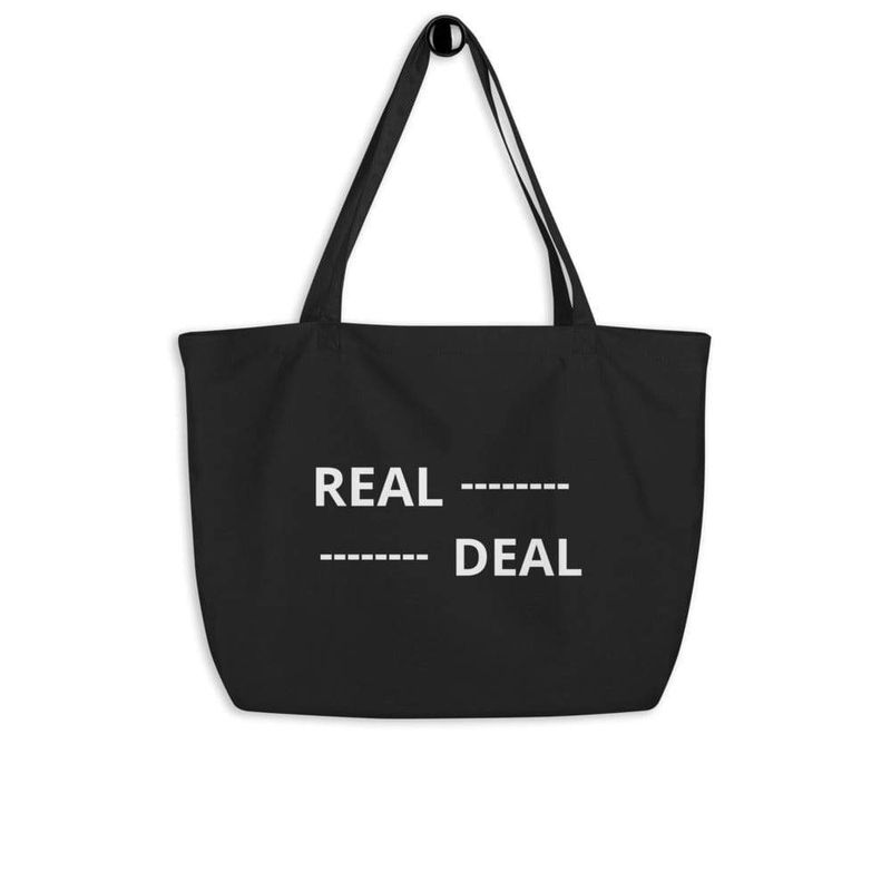 Large Black Tote Bag - Real Deal Inspirational Print_voghion.com