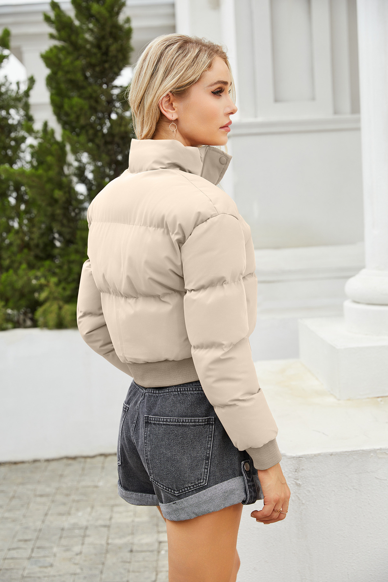 Women's short cotton-padded jacket women's long-sleeved high-necked warm coat_voghion.com