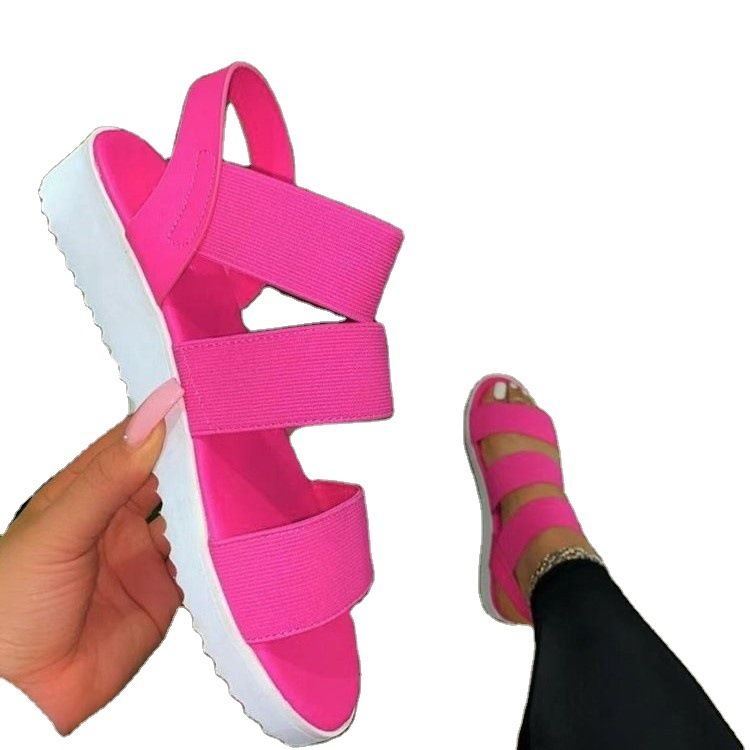 Nieuwe zomerse, elastische band platte sandalen met grote open teen voor dames_voghion.com