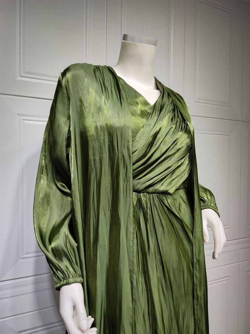 Damenbekleidung Helles Seidenkleid Dubai Robe Mode Abaya Weicher Zweiteiler_voghion.com